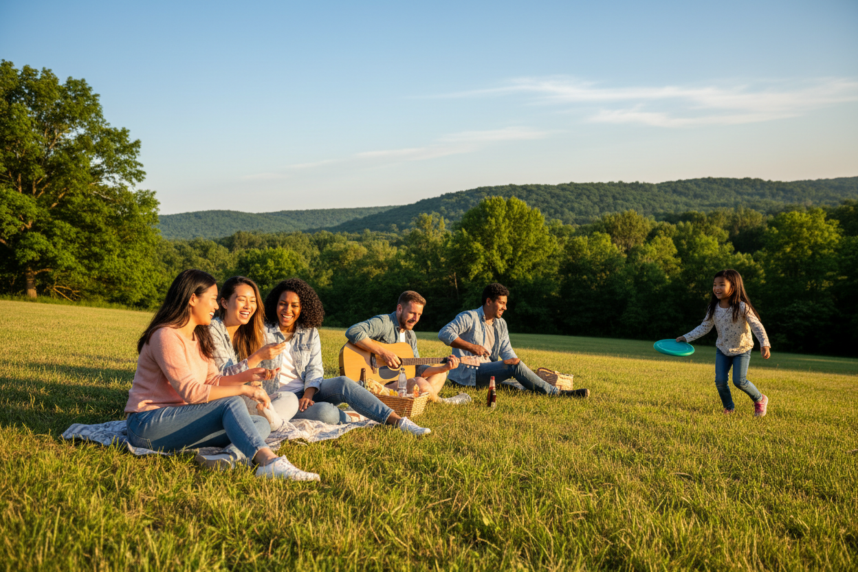 生成一张多人种户外照片